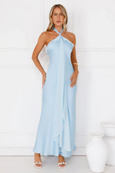 Luxora Lady Halter Satin Maxi Dress Yellow