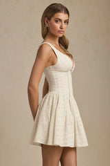 Broderie Anglaise Bow-Detail A-Line Mini Dress in Ivory