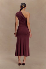 Chloe Peached Jersey One Shoulder Midi Dress - Mahogany