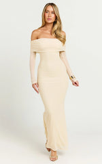 Bethanie Maxi Dress Off The Shoulder Mesh Dress in Cream