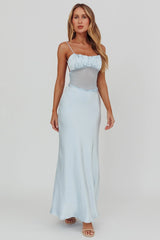 Nerida Sheer Waist Back Twist Maxi Dress Blue