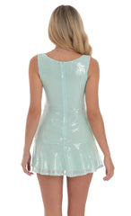 Sequin Drop Waist Dress in Seafoam